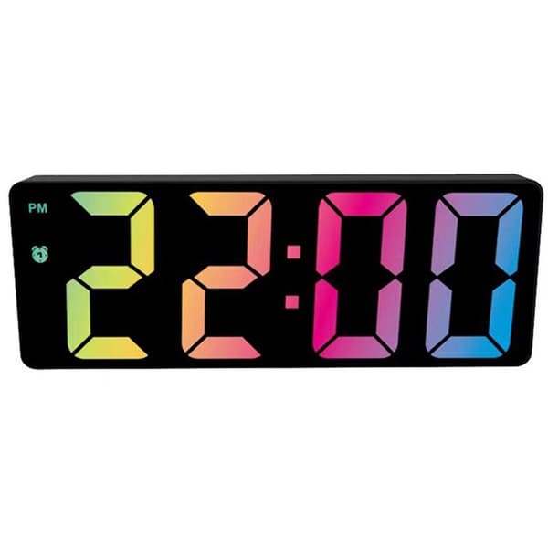 Digitalt vækkeur Farverig LED-skærm Display Moderne skrivebordsur LED-ure til (Sort skal Sort D-model)