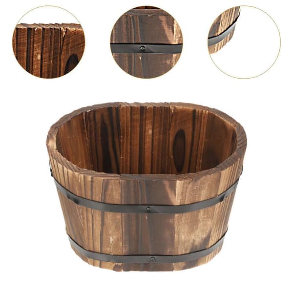 Wooden Flower Pot Barrel Planter with Drainage Hole Decorative Multifunctional Plant Container Rustic for Wedding Patio Decor