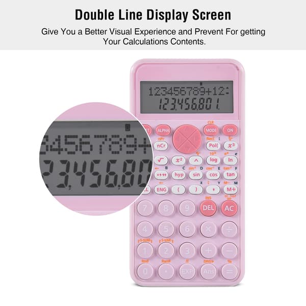 Scientific Calculator, Two-Line Display, Slim and Portable, Suitable for School and Business, Pink