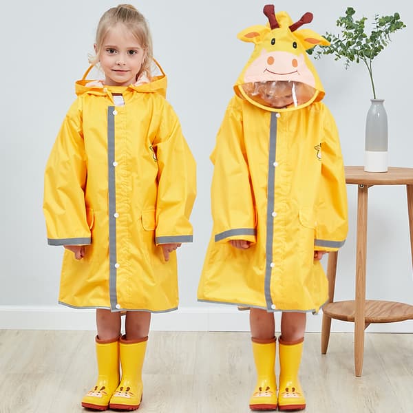Barne-poncho, hette-poncho for barn, vanntett regnjakke, 3D tegneserie-regnfrakk for jenter og gutter, gul, middels størrelse