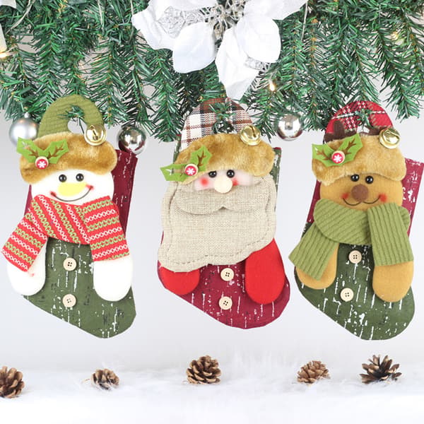 Julestrømper 3 Stykker Julepynt Strømper Gavepose Medium Julemand Snemand Strømper Juletræsornament Væghængende