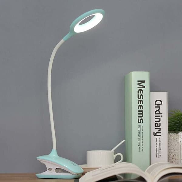 LED Leselampe Klemmelampe Skrivebordslampe for Barn med Fleksibel Hals USB Oppladbar e-leser Studier Arbeid, Blå