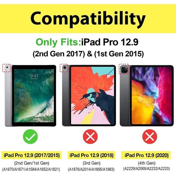 Surfplattefodral för iPad Pro 12.9 2015-2017, 1:a-2:a generationen, A1584-A1652-A1670-A1671-A1821, skyddsfodral med stöd [494][DB]
