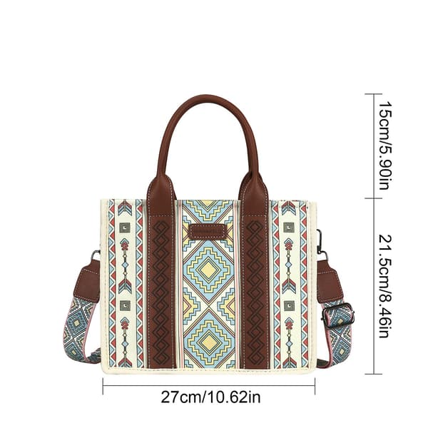 Wrangler tygväska Western Väskor för Kvinnor Axelremsväska Boho Aztec Handväskor NY Beige blå S Beige blue S