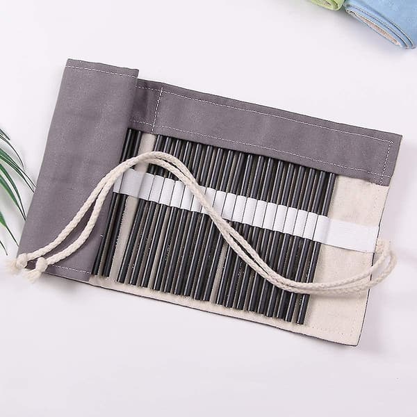Canvas Pencil Case, Pencil Case Roll Pencil Case 48 Holes Grey Pencil Case