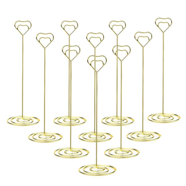 10 stk. 8,6 tommer høje hjerteformede bordkortholdere, guld