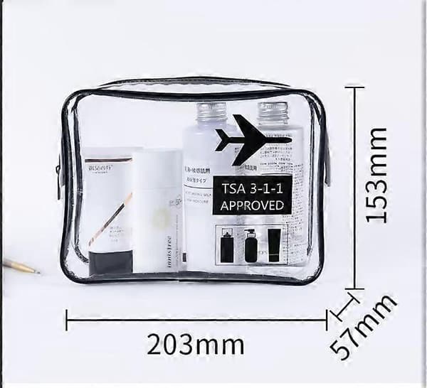 Transparent necessär - Transparent flyveplansnecessär - Necessär til transport af væsker - Transparent toilettaske