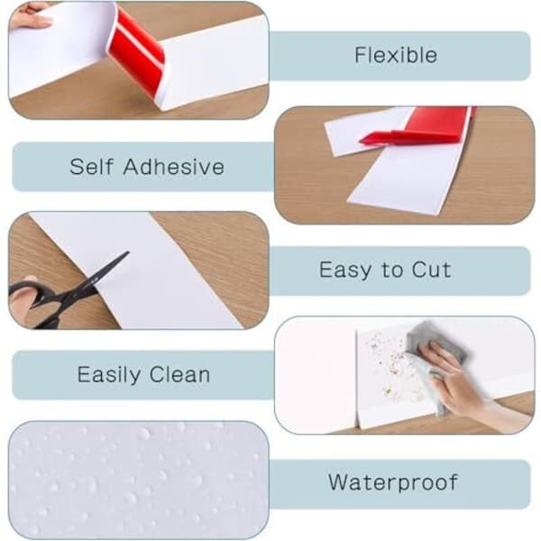 Flexible Self-Adhesive PVC Skirting Board for Kitchen and Bathroom 10cm x 3m White