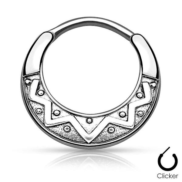 Tribal fläktdesign rund 316l kirurgiskt stål septum clicker 16g Steel