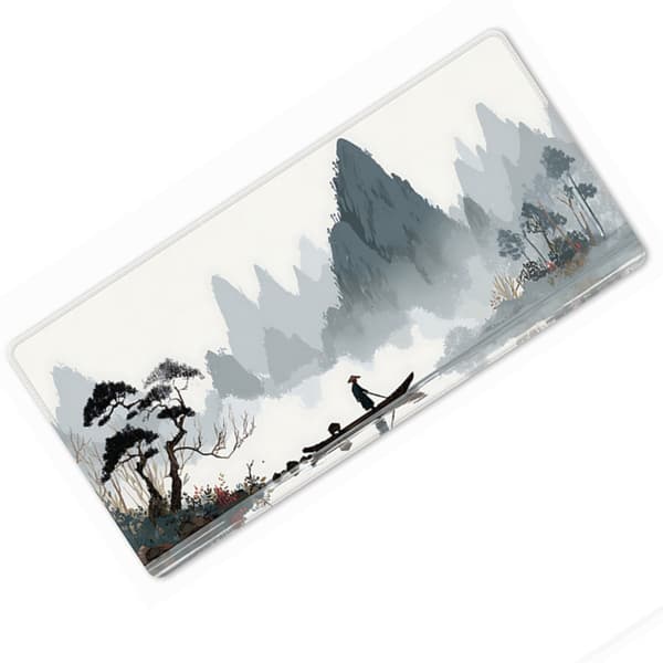 Ekstra stor musematte i stoff i kinesisk stil 80x30x0,3 cm, sklisikker gummibase, sydd kant, vaskbar skrivebords- og spillmatte med høy elastisitet