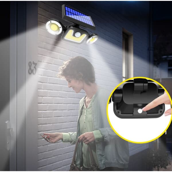 Solar Lamp Three Heads LED Solar Wall Light Outdoor Waterproof Rotating Wall Light Human Body Induction Garden Light (83 COB)