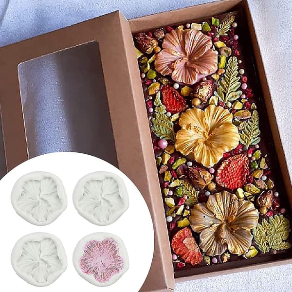Håndlavet harpiks silikone 3D Hibiscus blomsterform (hvid) 4 dele