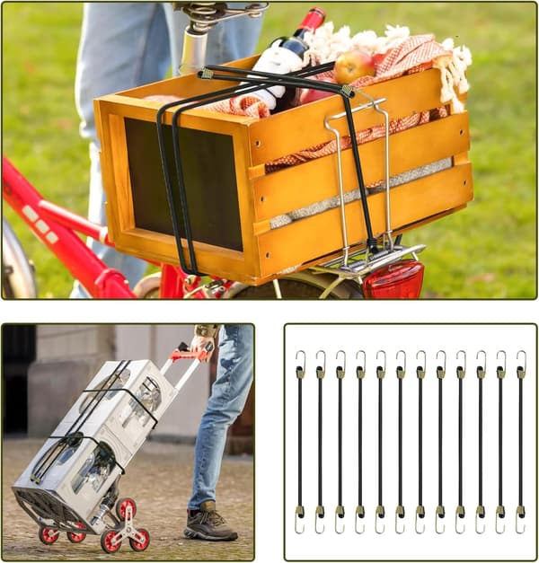 12 elastiske snore med kroge, 25 cm lange, til campingtelt, elastiske spændebånd