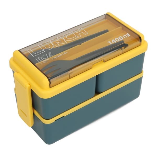 Double-Walled Thermal Lunch Box 3 Compartments Portable Insulated Bento Box with Spoon and Fork for Office Students