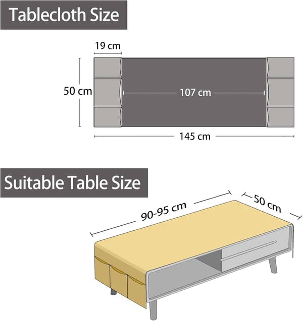 Aftørbar linnedug med lommer, rektangulær sofabordsbeskytter, bordløber - 50x145cm lysegrå
