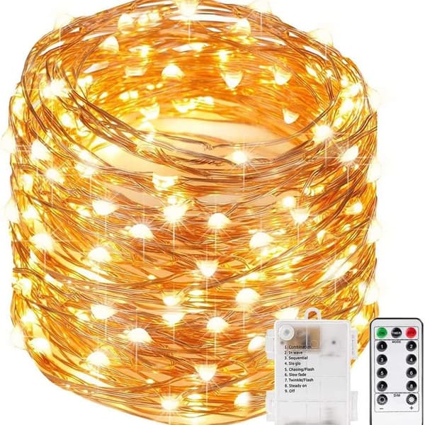 10M 100 LED lyslenke med fjernkontroll og timer 8 moduser dimbar batteri KLB