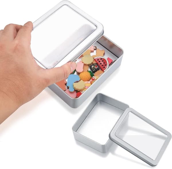Allecto Premium - Set of 4 Mini Tin Boxes - Rectangular Storage Boxes Silver - Perfect for Sweets and Gifts - 12.5 x 9 x 3.5 cm