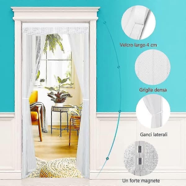 White Magnetic Mosquito Net, Net Curtain, Full Coverage Door, Self-Closing For Balcony, Easy Installation, 100x210 Cm db