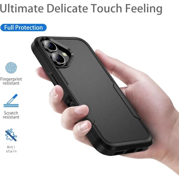 Designet til iPhone 16 Cover Sort, Kraftig Beskyttelse Stødsikkert Anti-ridse Mobilcover til iPhone 16 6,1 tommer sort