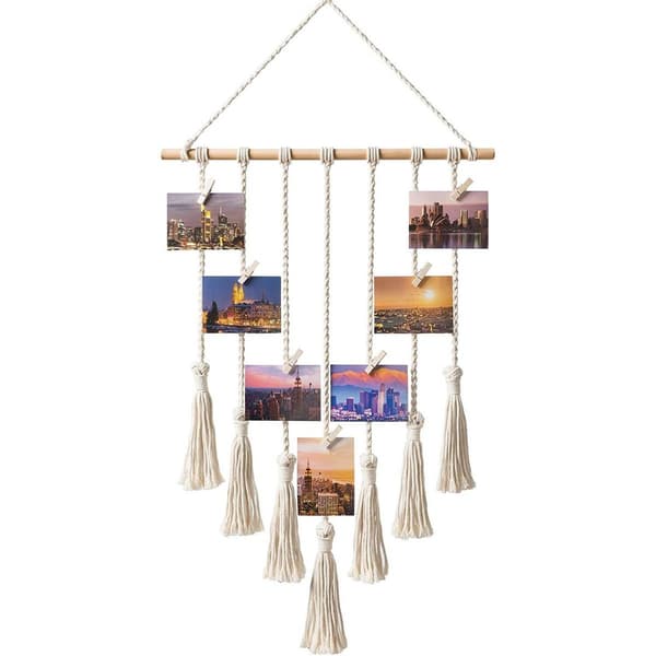 Hengende fotodisplay Makrame Veggteppe Bilder Dekor Boho Chic Hjem KLB