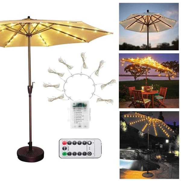 Outdoor Patio Umbrella String Lights LED Umbrella Light with Remote Control and 10 Zip Ties Umbrella Pole Light Garden Decor