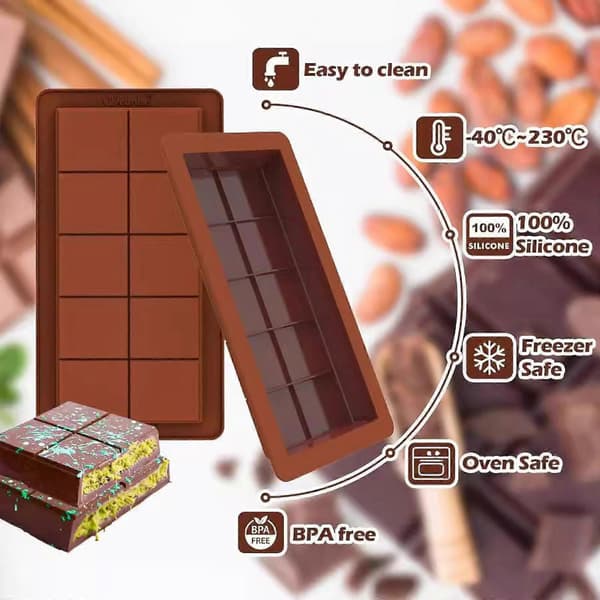 Djup Chokoladebageforme 2-pak, Store og Tykke Silikoneforme til Chokoladebarer til Fyldte Kager, Stor Chokoladegodteform