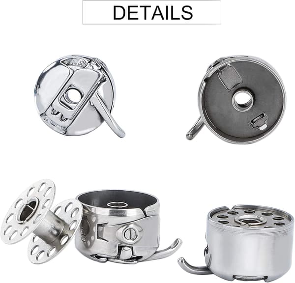 Set med 18 delar symaskinspolefodral, 15 delar metallspolar