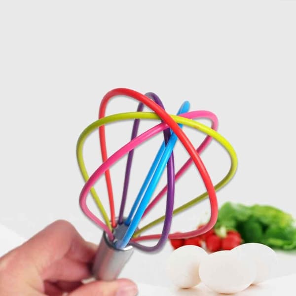 Ruostumaton teräsvispilä, jossa 5 silikonilankaa munien vatkaamiseen, helppo ripustaa seinälle, säästää tilaa