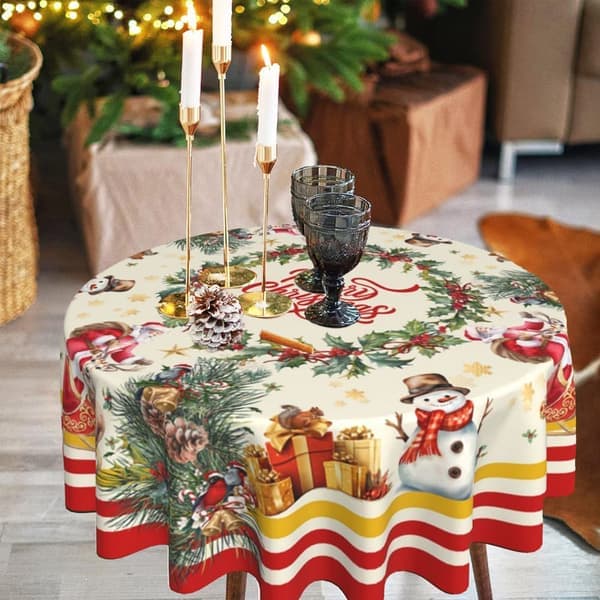 Christmas Tablecloth 152x152 cm - Round Snowflake Christmas Tablecloth for Outdoor Use, Dining Table & Party