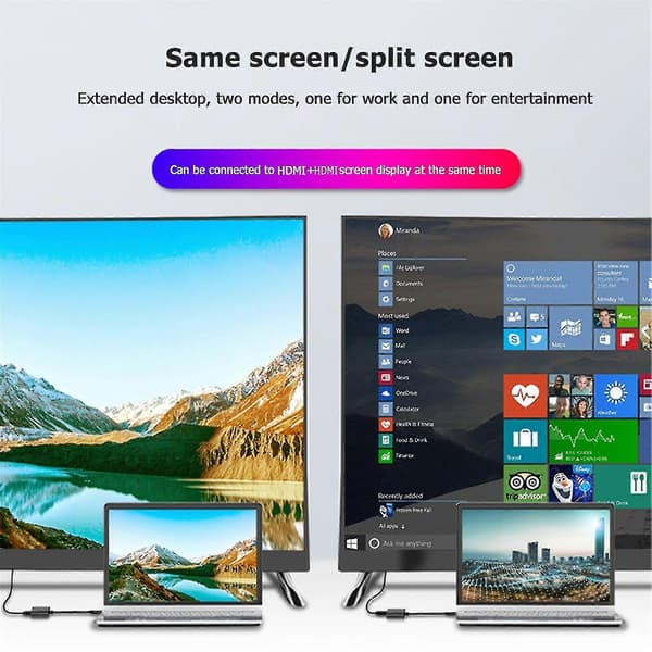 USB 3.0 - kaksois-HDMI-sovitin ulkoiselle videolle - Vain Windows-tuki