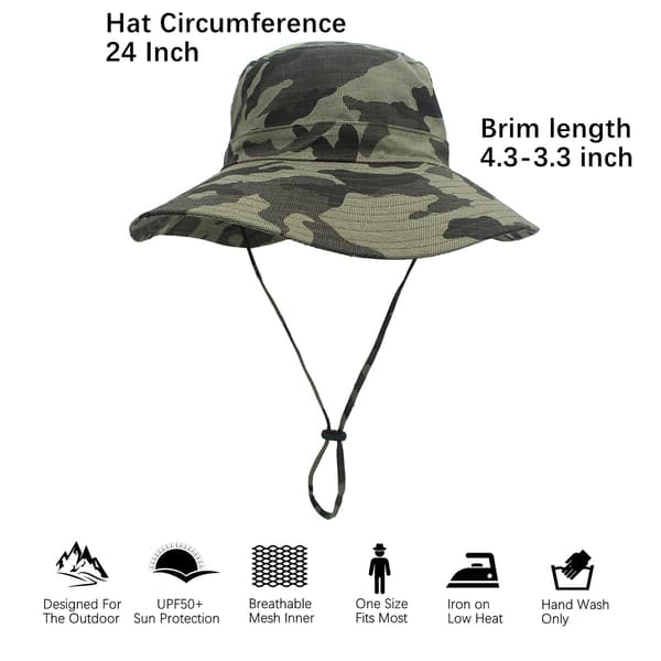 Camouflage Sun Hat Wide Brim with Adjustable Chin Strap