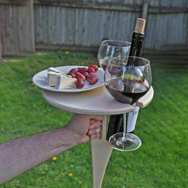 Bærbart vinbord af foldbart rundt bord Mini træ picnicbord