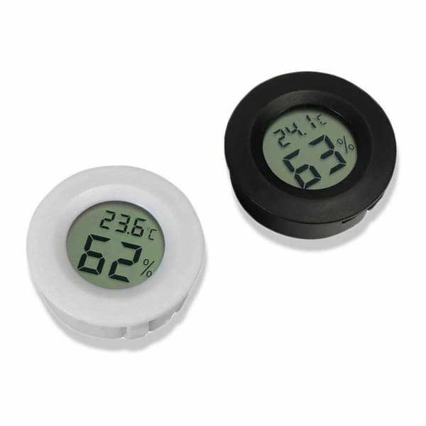 Mini 4,5 cm sort digitalt termometer hygrometer, LCD-display, indendørs udendørs bærbar rund