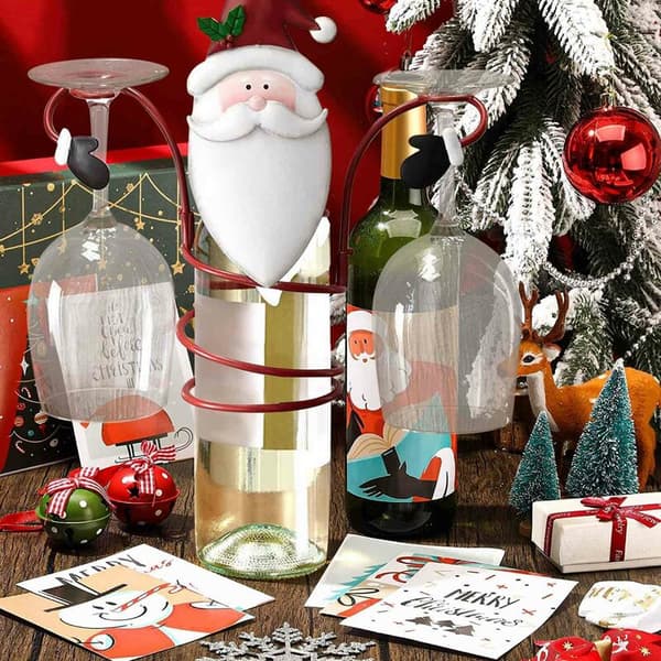 Vinstativ for juleborddekorasjon, rommer 1 vinflaske og 2 glass
