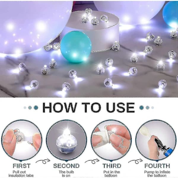 100 stk LED ballonglys, mini vanntette hvite kuler til fest