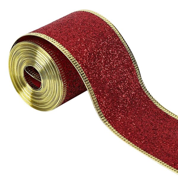 Glitterbånd, bånd med metallisk kant, julebånd til rød