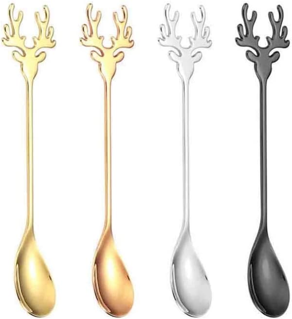 4 dekorative elg dessertskeer, teskeer i rustfrit stål, mixin