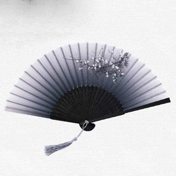 Silk fan with tassel - Various colors Black Butterfly