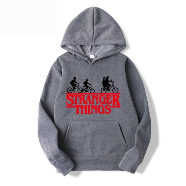 Stranger Things Trykt Hettegenser med Fleecejakke - Mørkegrå - Størrelse M Mørkegrå-FA- Mørkegrå M Dark Gray M