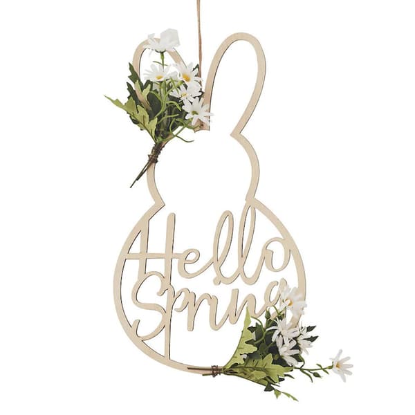 Wooden Easter Wreath with Rabbit, Door Decoration, 36cm (H) x 20cm (W)
