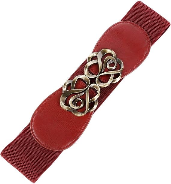 Elastisk vintagebælte til damekjoler, bredt taljebælte RØD 60*6cm