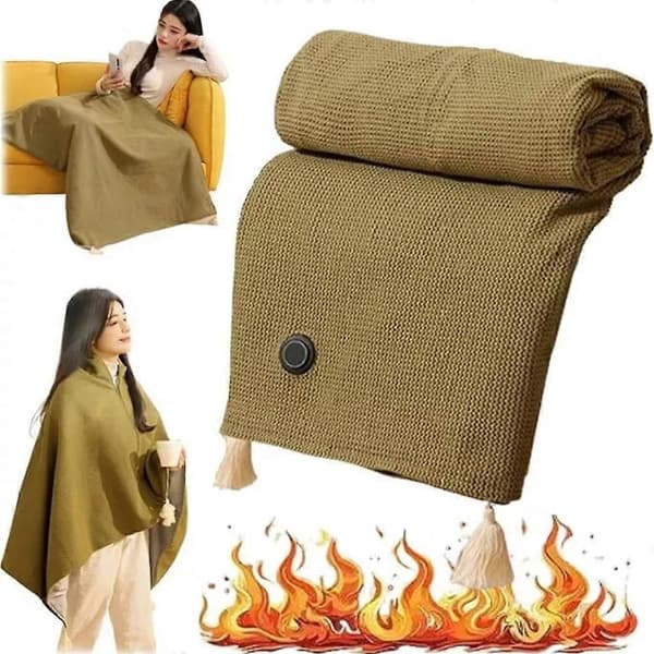 Portable Heated Shawl, Wearable Soft Electric Heated Blanket with Zipper