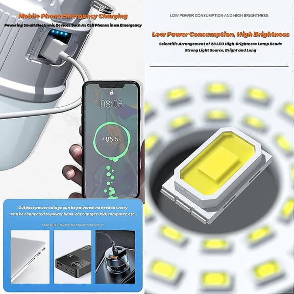 Starlight-usb Oppladbar Solar Led Campinglykt, Bærbar 4 Moduser Vanntett Dobbel Led Lys Kilde Ny Multifunksjonell Utendørs Lampe For Utendørs H