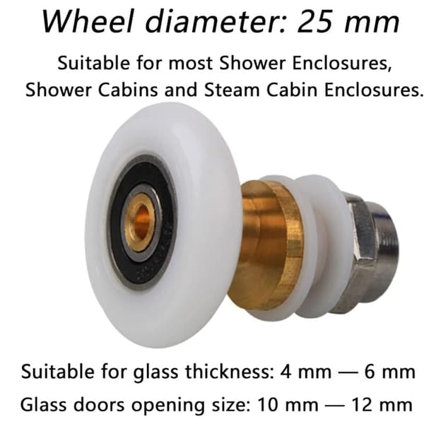 4-pack 25 mm duschdörrsrullar, kompatibla med skjutskåp, badrumstillbehör