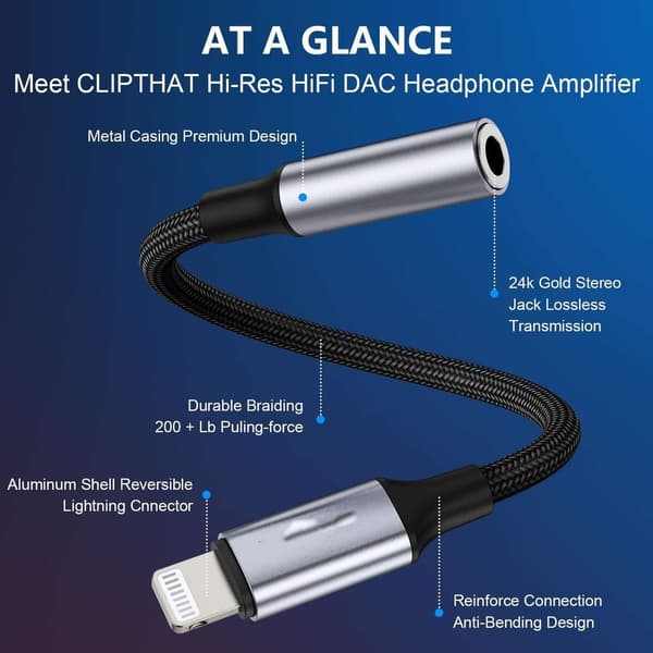 Lightning til 3,5 mm adapter, iPhone headset adapter grå hodetelefoner