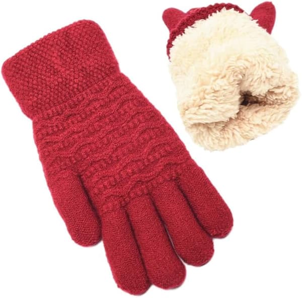 Termiske touchscreen-handsker til kvinder - Fleeceforet til koldt vejr [JUN] Rød Red