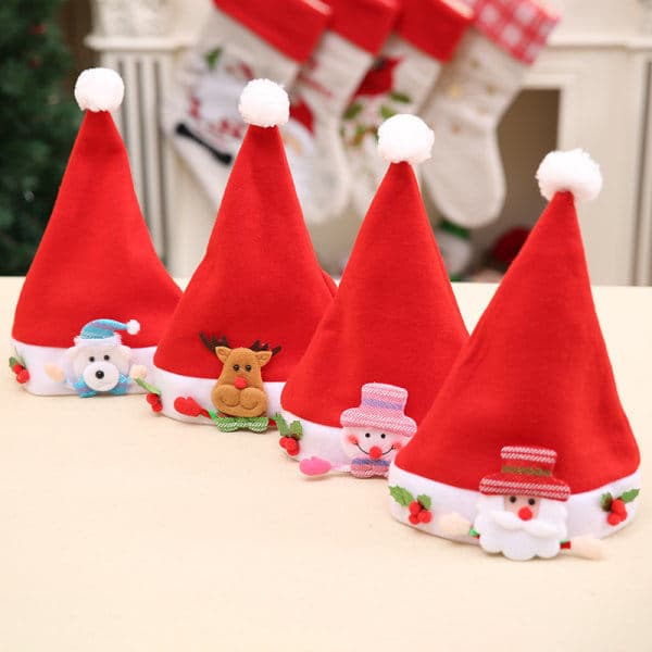 4 st Juldekorationer Tomtehattar Barnhattar Julklappar Jul Barn Tecknade Hattar 34*25cm