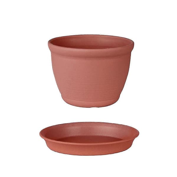 Thickened Resin Flower Pot with Tray, Round Succulent Planter K Red