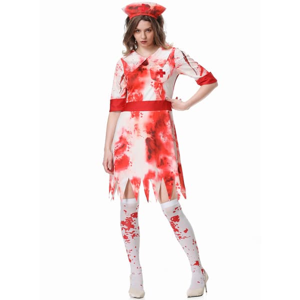1 set Halloween blodfläckad sjuksköterskeuniform cosplay kostym