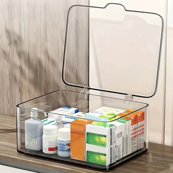 Pill Box with Hinged Lid, Transparent Desktop Storage Box, Dustproof Storage Box with Hinged Lid, a Household Pill Box.